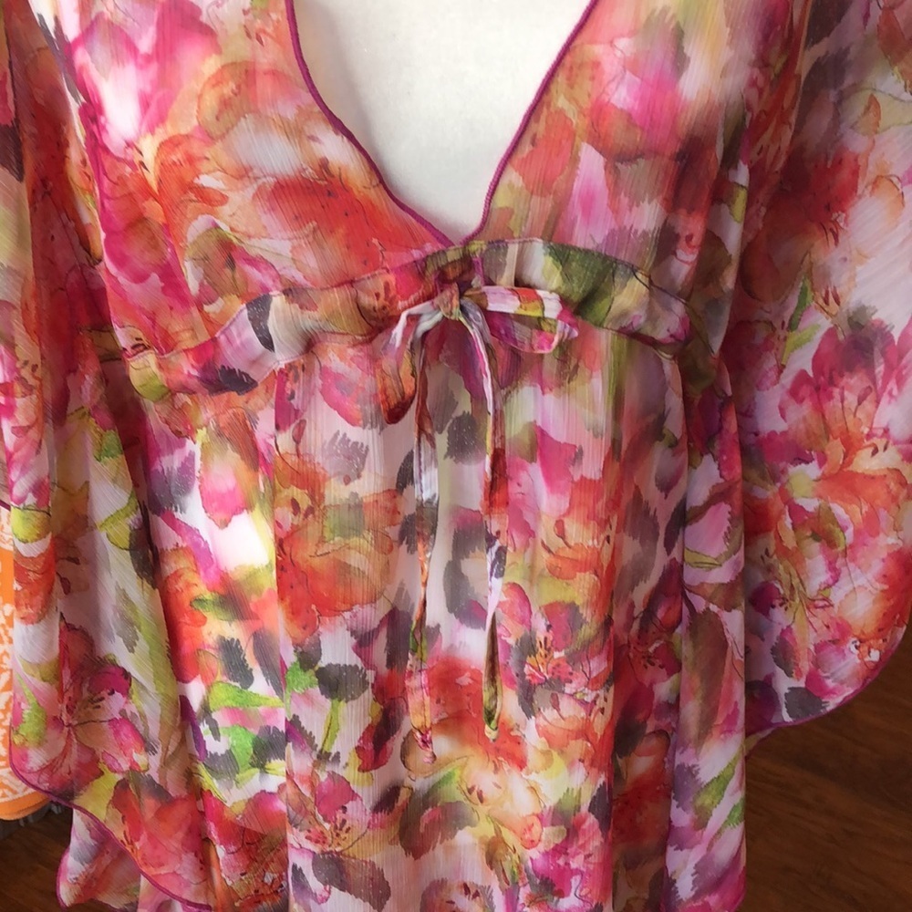 BECCA Flutter Sleeve Floral Semi Sheer Swim Cover up Women’s size XS/S New - Picture 12 of 17
